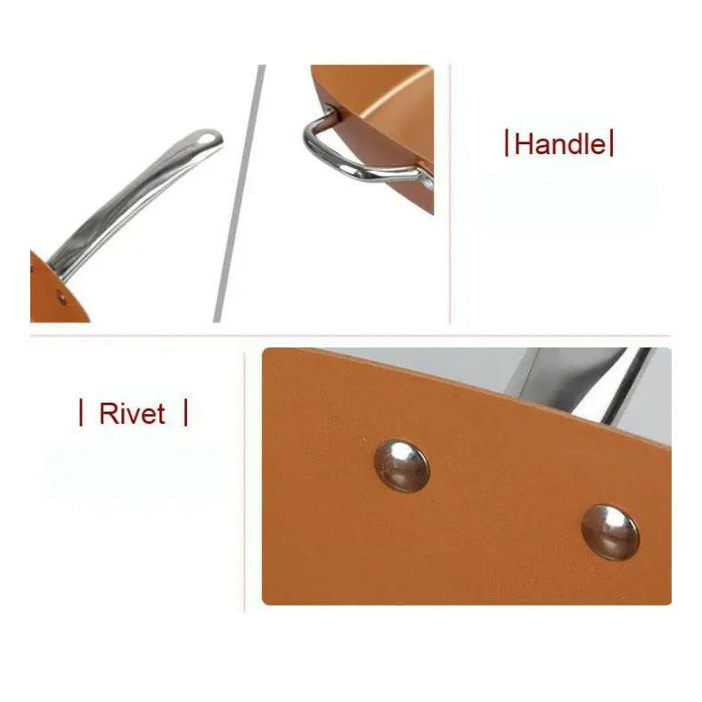 Fashtales Handicrafts Aluminum 5 Piece Set Chef Cookware, Non Stick Pan, Deep Square Pan, Fry Basket, Steamer Tray, Dishwasher & Oven Safe, 5 Quart Copper Pot Set