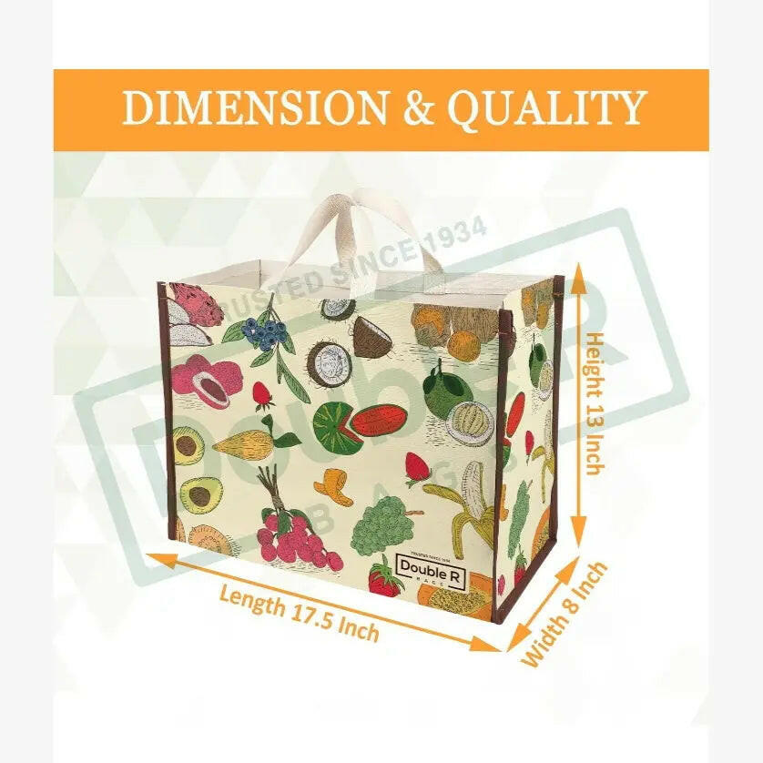 Fashtales handicrafts Bags Big Heavy Duty Large Waterproof Cotton Canvas Cloth Grocery Shopping Bag for Men Ladies Vegetable Milk Fruits with Hand Carry Handle Lunch Box Jhola Tote Bags (Pack of 1, fruits Print)