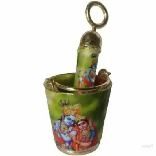 Beautiful House Mettalic Finish Bucket and Pichkari/Pichakari Set for Laddu Gopal Ji Holi Celebration