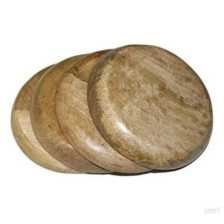 Fashtales Handicrafts Big Size Solid Wooden Plate 10" x 10 '' inch Set of 4