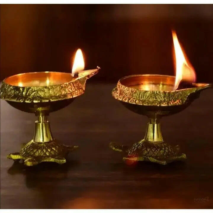 Brass Kubera Akhand Diya Oil Lamp with Turtle Stand for Pooja Room