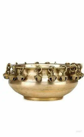 Brass Urli Ethnic Traditional Bowl with Bells Showpiece- 6inches