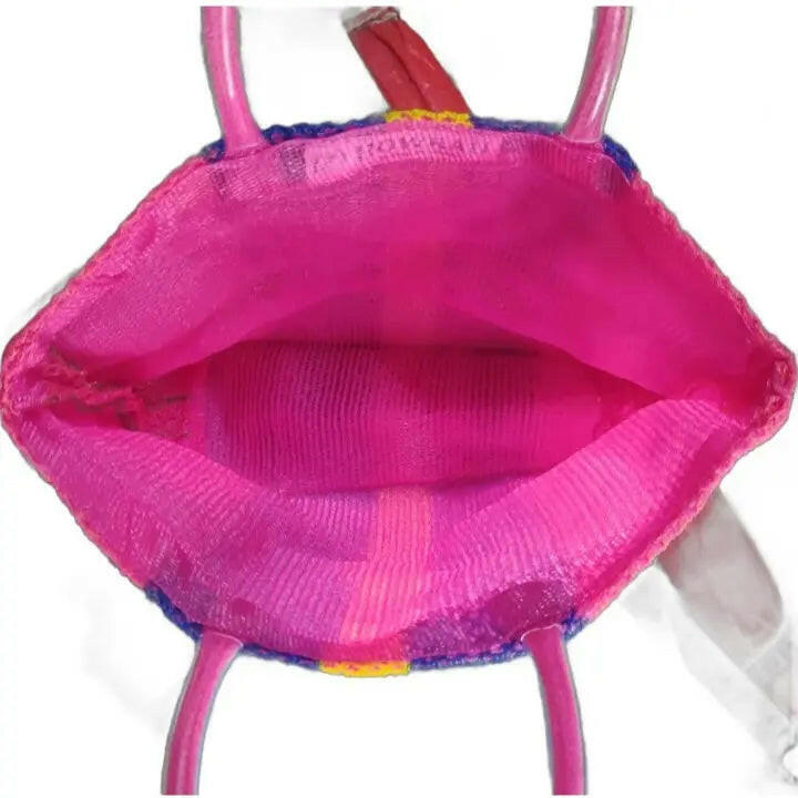 Fashtales handicrafts Handmade Red and White Wire Koodai - Multi Color Border Grocery Basket - Useful in Carrying Vegetables, Fruits, Groceries & All Household Items