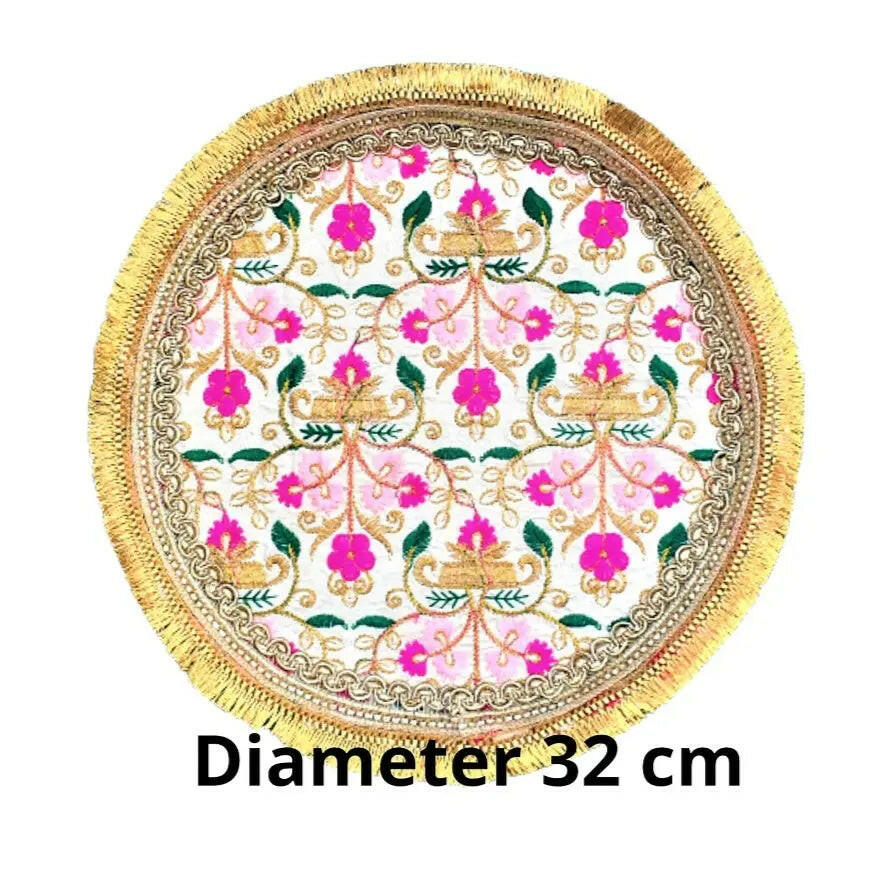 Karwachauth Thali Set (Thali, Kalash, Chalni, Thali Cover, Small Debi) Puja Thalis for Karwa Chauth Poojan Wedding Diwali Navratri Varalakshmi Lakshmi Ganesh Aarti Fashtales Handicrafts
