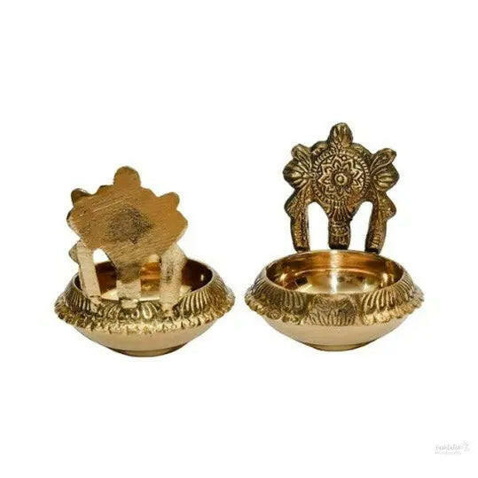 Pure brass shanku chakra kuber diya, 3 inches, pack of 1 pair