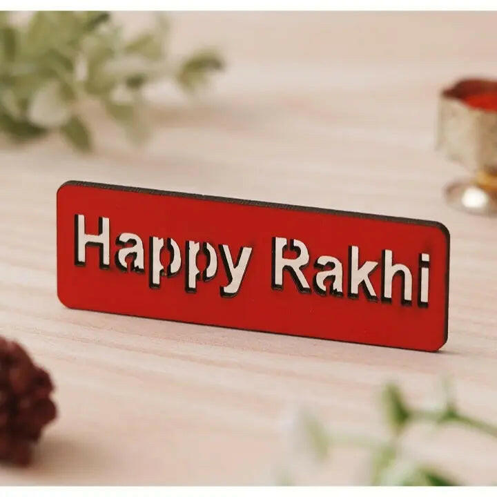 Fashtales Handicrafts Set of 2 Blue & Golden Pearls and Peacock Designer Rakhis with Roli Chawal Pack and Happy Rakhi Wooden Cutout - Rakhi for Brother, Bhaiya, Bhai