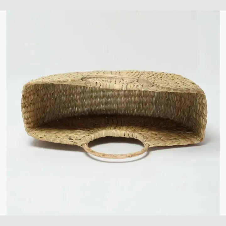 Fashtales handicrafts Shaped Half-Moon Tote Beach Bag | Stylish and Versatile for Travel, Shopping, and Beach | Handmade Kauna Manipur Straw Bag | Natural Cane Handle Jute Shopping Bag