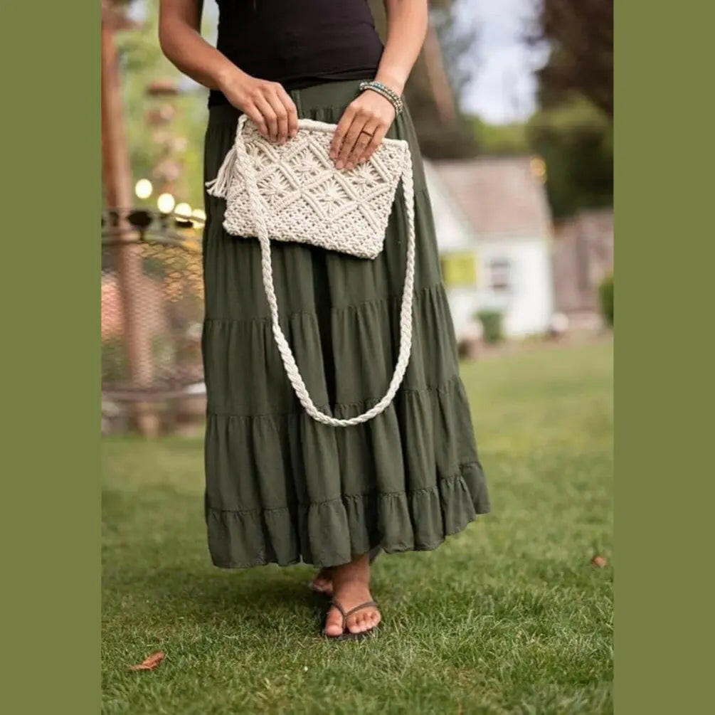 Fashtales handicrafts Shopping Bag Tote Cotton Women Macrame Shoulder Bag, Knitting Handmade Weaving Handbag, Simple Hollow Beach Bag,White