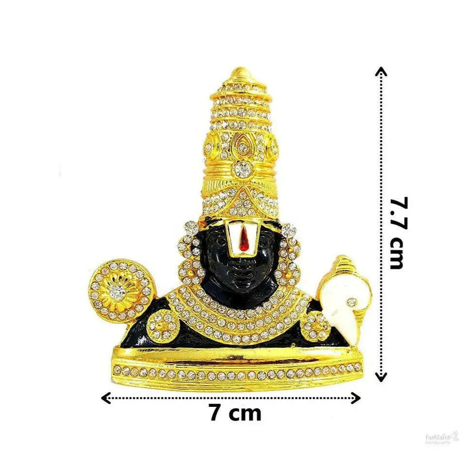 Fashtales Handicrafts Tirupati Balaji Idol Lord Venkateswara Idol Black Gold Metal Statue for Home Décor Car Dashboard Mandir Pooja Murti Temple Puja Office Table Showpiece