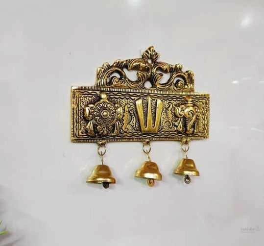 Tirupati door wall hanging, shankh chakra namah for home, office, temple, room decor 15cm (metal, gold) handmade