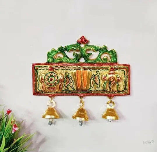 Tirupati meena wall hanging, shankh chakra namah for home, office, temple, room decor 15cm (metal, multicolour) handmade