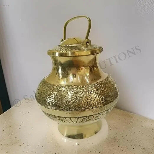 Traditional Brass Lota Kamandal - Sacred Water Pot for Rituals and Pujas, 1-Pc (Golden_2x3 inch) - Fashtales Handicrafts
