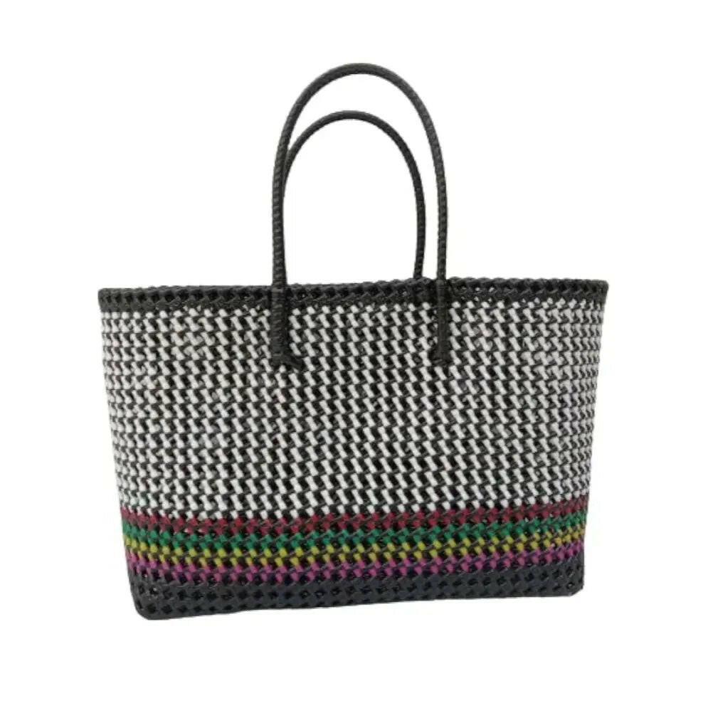 Fashtales handicrafts Unisex-Adult/Hand-Made Plastic Wire Lunch Koodai Basket/Durable&Long-Lasting Utility Tote Bag Useful In Carrying Tiffin Boxes,Water Bottles To Schools,Colleges&Offices - Black And White