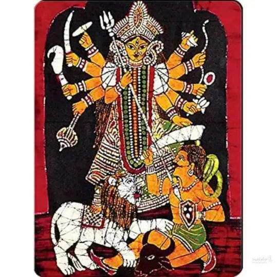 Wooden Idols Figurine & Showpiece | Durga Maa Bati Print | Spiritual Home Décor Statue