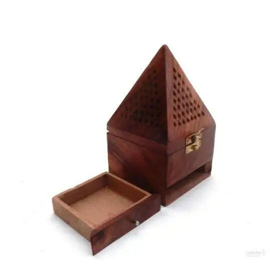 Wooden Incense Sticks Holder Wooden Pyramid Incense Box Ash Catcher Home Fragrance Stand Holder Agarbatti & Dhoop Dan(Box) Brown(Triangular)