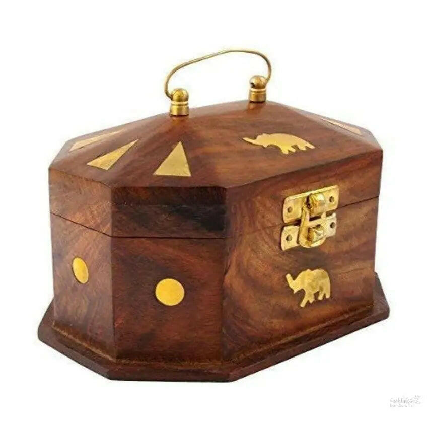 Fashtales Handicrafts Wooden Jewellery Box Makeup and Organizer Women Ring Storage,Ear ring Bracelet,Multipurpose Usage - Elephant decor With Brass Work Products, Beautiful wooden Gift Item