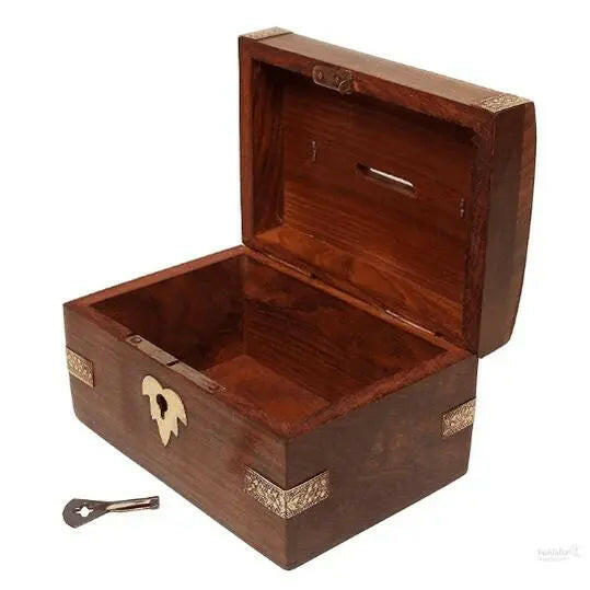 Wooden Money Box with Lock Piggy Bank Coin Box Children Gifts