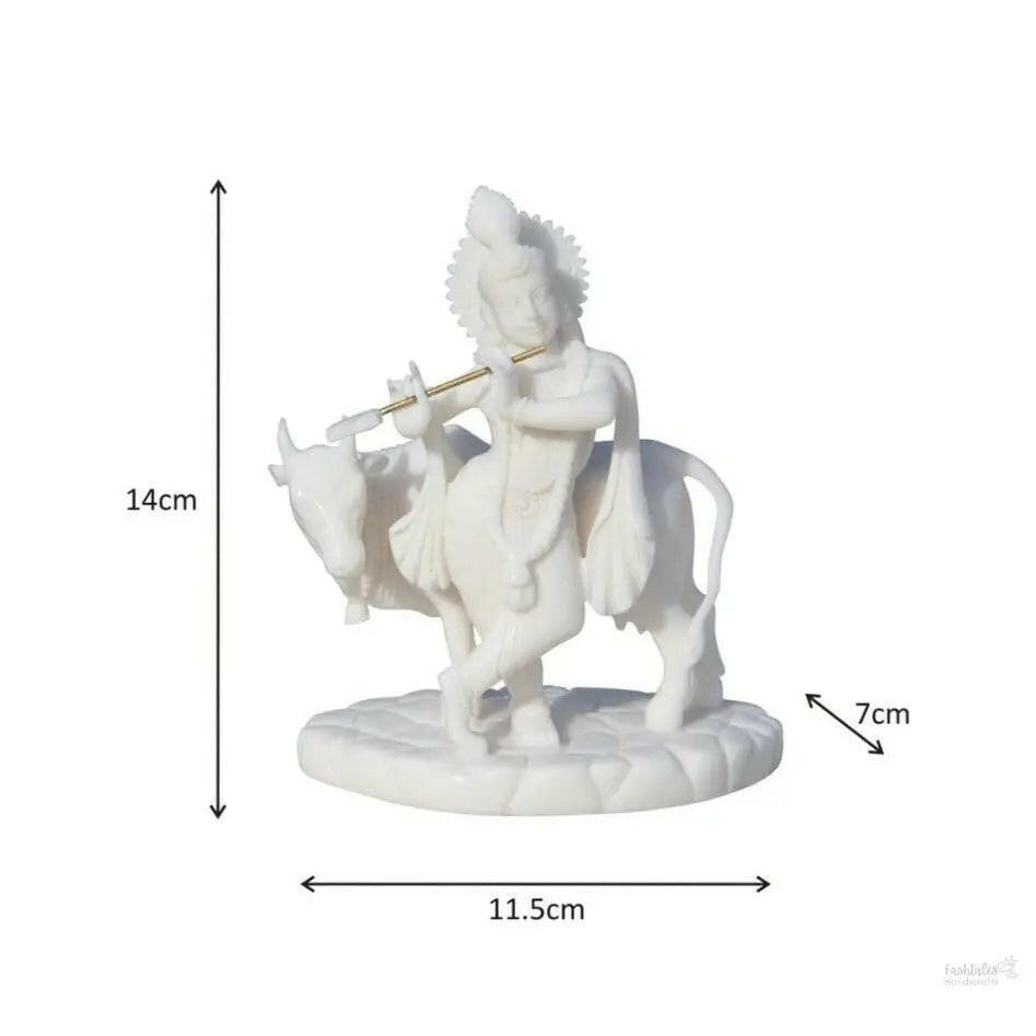 Fashtales Handicrafts carved in Resin Krishna with Cow 4.5 X 2.75 X 5.5 Inch