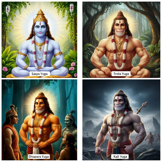 a photo of hanuman in all four yug