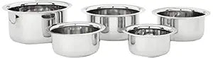 Fashtales Handicrafts Stainless Steel Tope Set (5 pieces, 420 ml , 550 ml, 840 ml, 1150 ml and 1550 ml, Induction and Gas compatible)