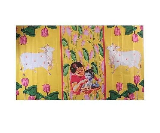 5 ft Little Krishna with Gomaata Cows Designer Backdrop Cloth for Decorations Fashtales Handicrafts