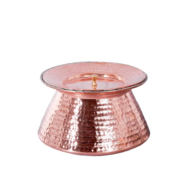 Fashtales Handicrafts Pure Copper Handi for Cooking, Copper Utensil with Tin Lining and Lid, Hammered Copper Cookware,Volume- 4.1 Liters (Pack of 1)