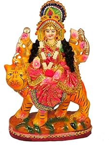 Fashtales Goddess Maa Durga Devi Idol Statue Sherawali MATA Rani Spiritual Puja Vastu Showpiece Figurine - Religious Murti Pooja Gift Item (10.5 X 7 INCH), Earthenware