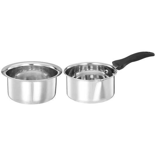 Fashtales Handicrafts 2 Pcs Stainless Steel Cookware Set - (Tope 18 cm, Sauce 14 cm) 2500 Liter