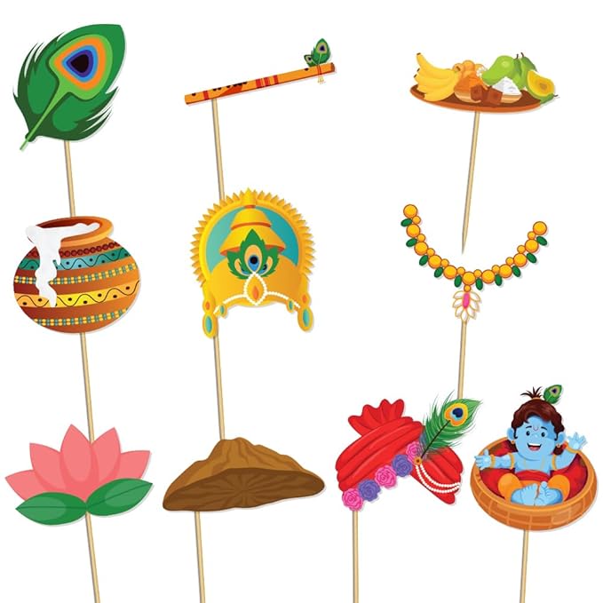 Fashtales Handicrafts Krishna Janmashtami Decoration Photobooth Props, Kanha Selfie Props, Kanha Bal Gopal Janmashtami Decoration