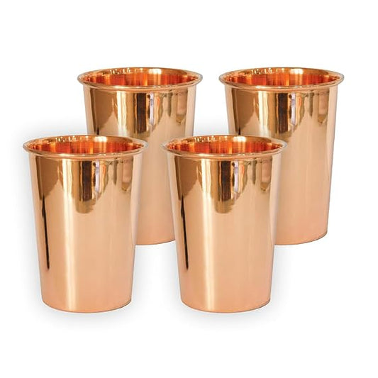 Fashtales handicrafts Copper Drinking Serving Water Glasses Serveware Glass Tumbler (2 Pcs,Height-9 cm, Dia- 6 cm, 300 ml Each)