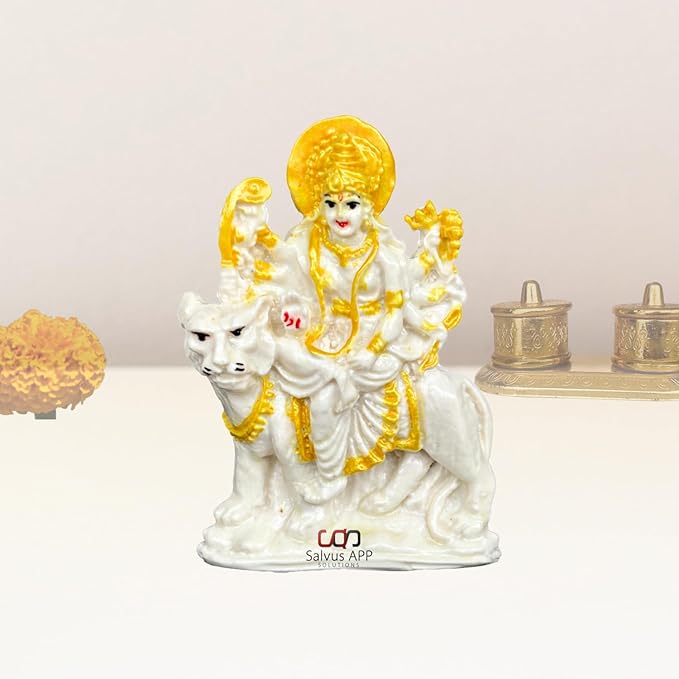 Fashtales Handicrafts Dust Maa Durga Idol for Pooja Room - Durga Murti for Home Worship & Decor - Ideal Gift (White & Golden_3x4 Inch)