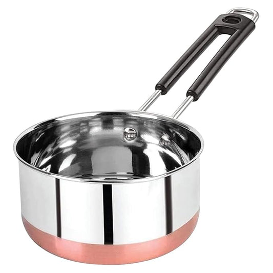 Fashtales Handicrafts Tea Pan Stainless Steel Copper Bottom Sauce Pan Milk Pan Tapeli Patila Induction Base 1.5 litre Sauce Pot Milk Boiler with Handle (1500 ml)