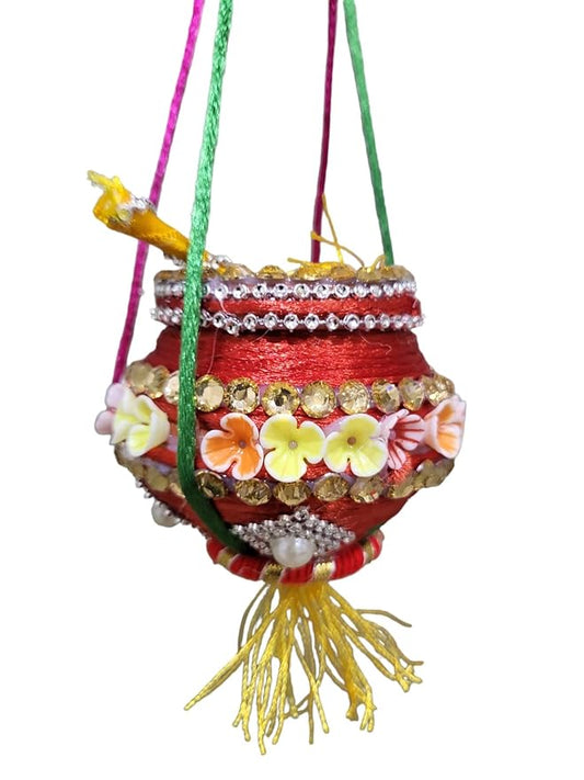 Fashtales Handicrafts Dahi Handi/Maakhan Matki for car or Home Hanging/Maakhan Matki for Janmashtami/Decorated Matki for Laddu Gopal