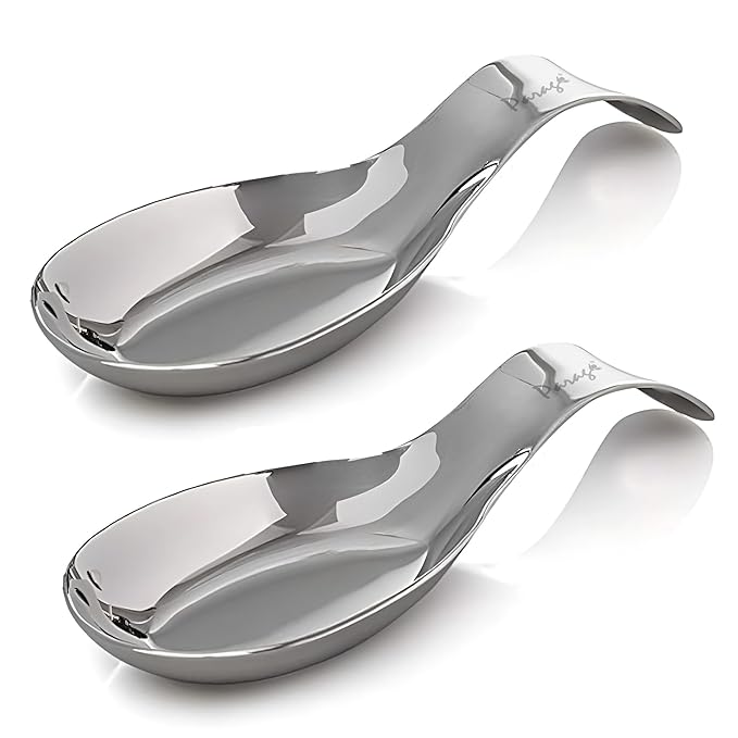 Fashtales Handicrafts Stainless Steel Spoon Rest for Home & Kitchen, Platform and Dining Table, Holding Messy Spoon While Cooking (Set of 2, 21.5 cm Long)