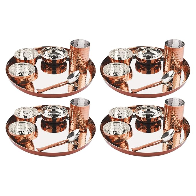 Fashtales Handicrafts Copper Hammered Steel Dinner, Luxury Design, Dinner Set for Home, Gifting, House Warming, Heavy Dinner Set, Copper Finish - Made in India (4)