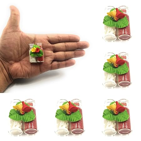 Fashtales Handicrafts Roli Chawal in Mini Glass Bottles, Kumkum for Puja Gift, Rakhi Festival Raksha bandhan and Bhai Dooj (Set of 16)