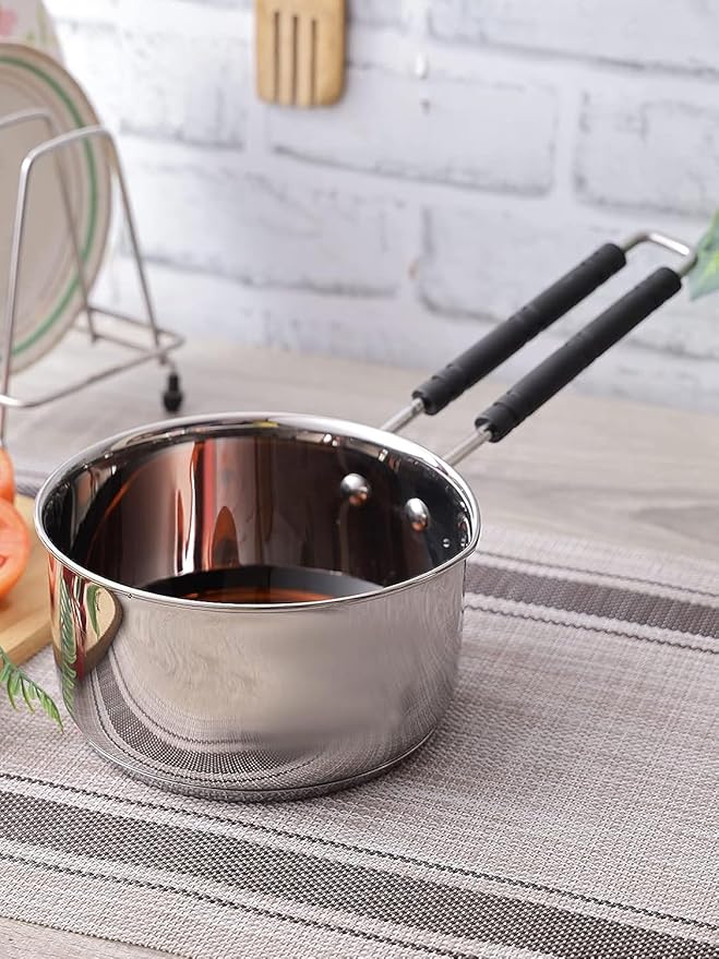 Fashtales Handicrafts Stainless Steel Induction Bottom Sauce Pan, 1150ml, 1 Piece, Silver