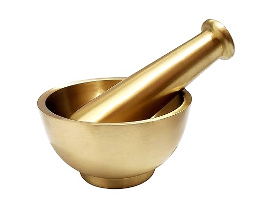 Fashtales Handicrafts Pure Brass Imam Dasta/Mortar and Pestle Set/Ohkli Musal/Kharal- 4 Inches