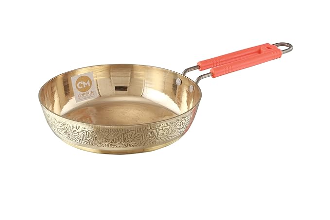 Fashtales Handicrafts Pure Brass Frypan Fryingpan for Cooking & Serving Brassware Dinnerware 1000 ML