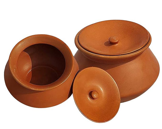 Fashtales Handicrafts Clay Dahi Handy/Curd Pot with lid -1 kg, 1 Piece, Brown