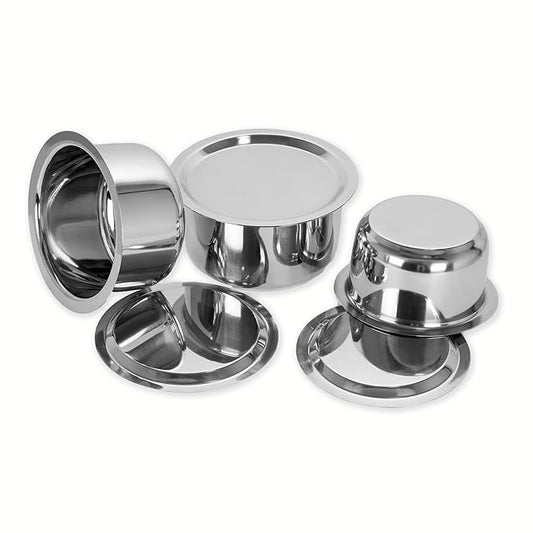 Fashtales Handicrafts Stainless Steel Tope Set with Lid; 1L ; 1.4L; 1.8L; Set of 3 Pieces, Silver