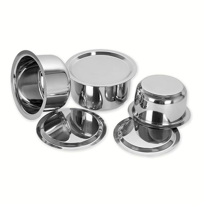 fashtales handicrafts Steel Tope Set with Lid; 1L ; 1.4L; 1.8L; Set of 3 Pieces, Silver