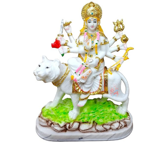 Fashtales Handicrafts Marble Dust Ambe Maa Idol Statue/Murti for Home Décor Gift Piece and Puja |SheraWala MATA Rani ki murti Statue Idol Multicolor, 1 Piece (6 x 4 x 8.5 in)