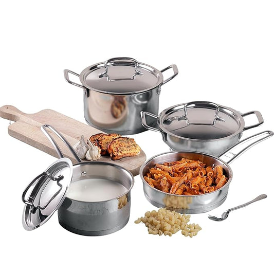 Fashtales Handicrafts Stainless Steel Cookware Combo Set of 4 Pcs/Saucepan, Saucepot, Kadai and Frypan/Deep Kadhai for Cooking/Heavy Induction Bottom - 2 Years Warranty