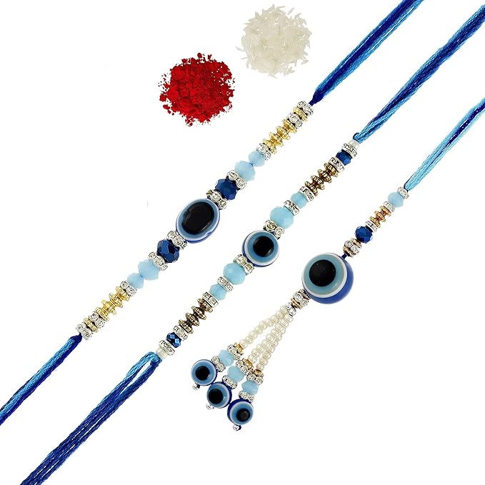 Fashtales Handicrafts Evil Eye Rakhi For Brother And Bhabhi Polyresin Eco Friendly Designer Bracelet Rakhi For Bhaiya Bhabhi and Kids Set Of 3