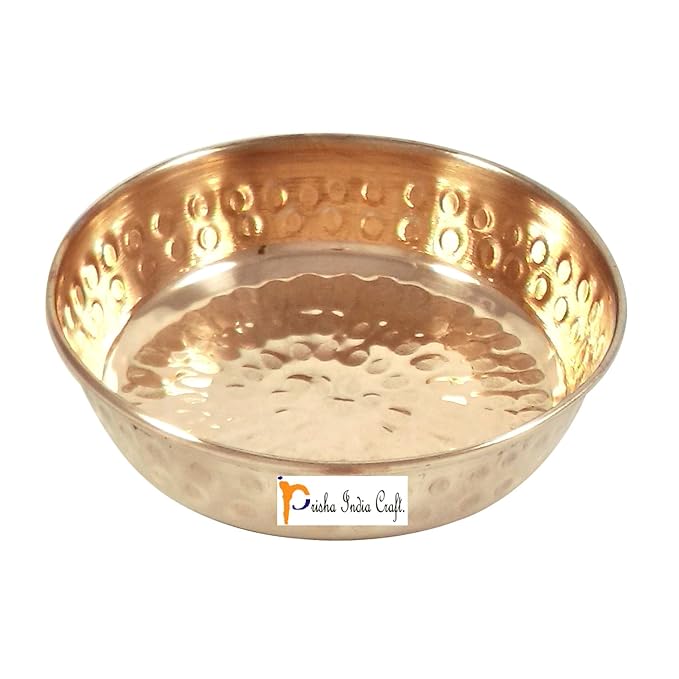 Fashtales Handicrafts Pure Copper Serving Pudding Bowl, Hammered Design, Diameter 4.50 Inch