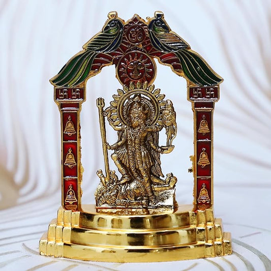 Fashtales Handicrafts Kali Maa Murti Durga Devi Maa Idol for Home and Office Decorative Showpiece - 10 cm (Metal, Gold)