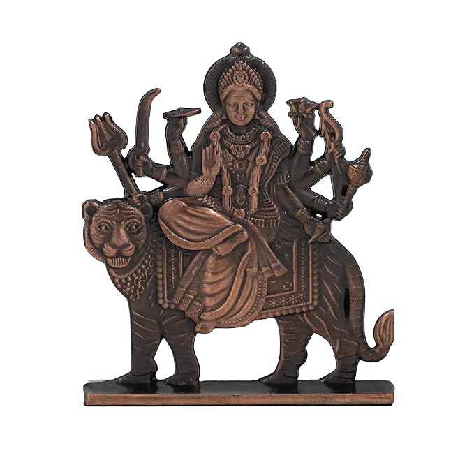 Fashtales Handicrafts Durga Maa Idol for Car Dashboard & Home Temple - Exquisite Brass Statue for Good Luck & Fortune