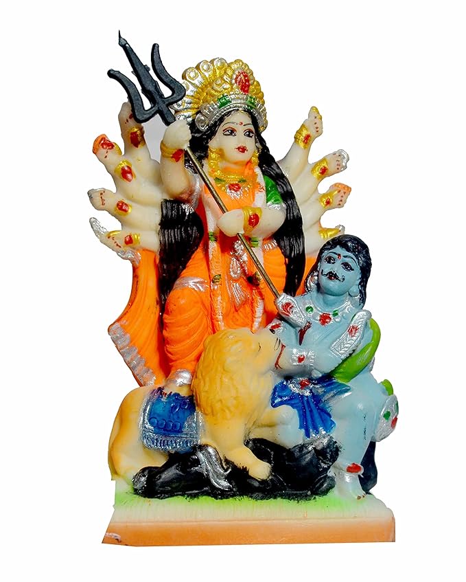 Fashtales Handicrafts Maa Durga Murti, Idol, Statue for Home puja and Durga puja in Medium Size Multicolour, UNBREAKABLE-17 cm, Polyvinyl Chloride