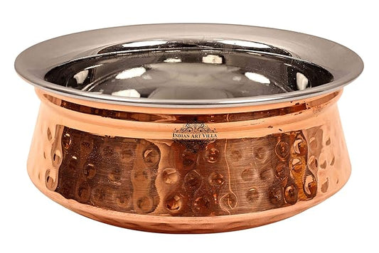 Fashtales Handicrafts Steel Copper Sauce Pot Handi Bowl, Serveware & Tableware, 4.3'' Inch